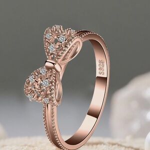 Elegant Rose Gold Sterling Bow Ring Size 7